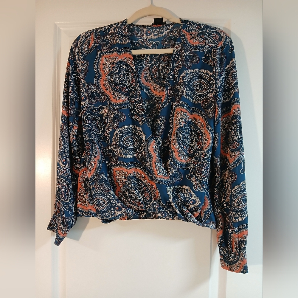 3 For $20 Ann Taylor Paisley Wrap Blouse - Navy and Coral